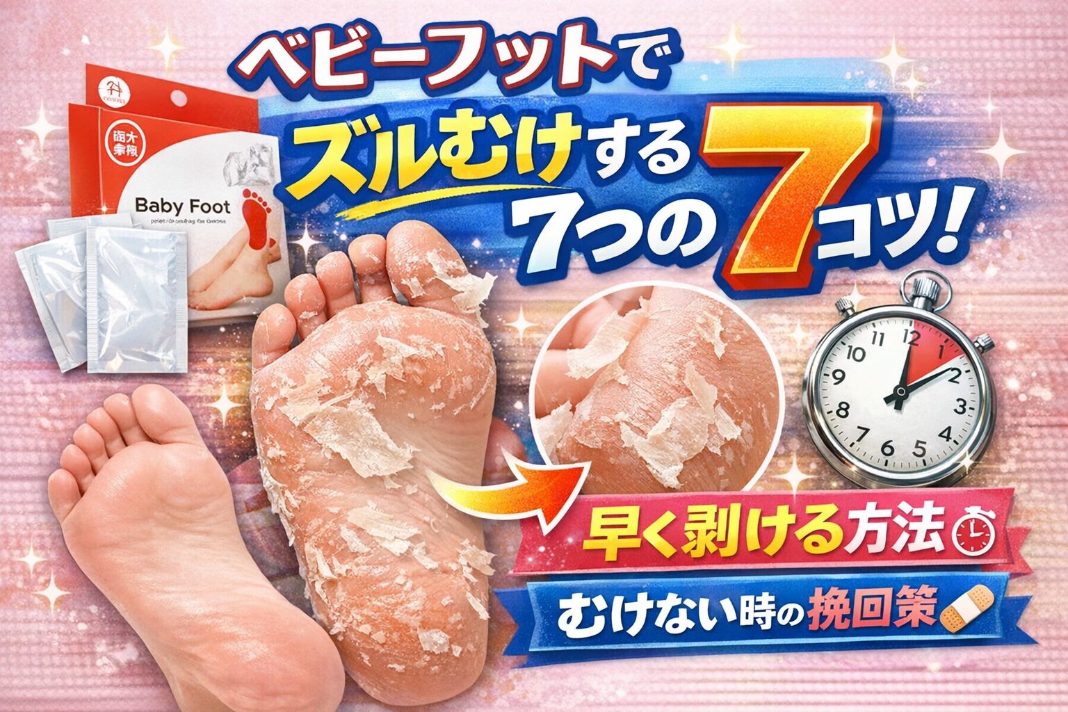 ベビーフットで早くきれいにズルむけする7つのコツを紹介した記事のアイキャッチ画像