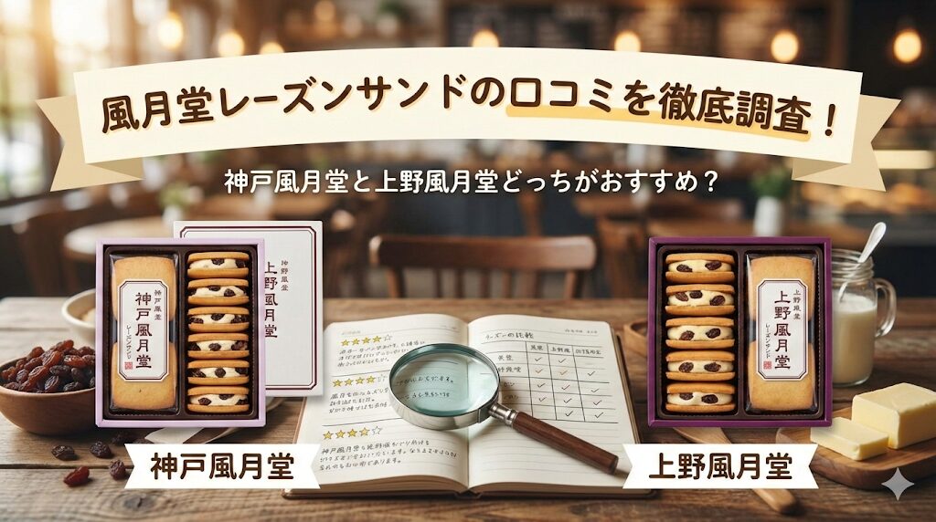 風月堂レーズンサンドの口コミ記事のアイキャッチ　神戸風月堂VS　上野風月堂